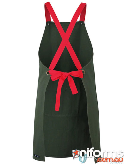 Green apron with red straps perfect for work uniforms and workwear, 78X85cm