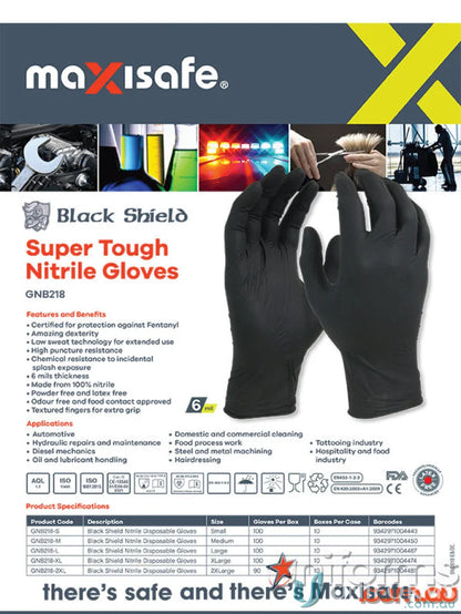 Black nitrile gloves for food handling, unpowdered, part of 90pk Heavy Duty Nitrile set