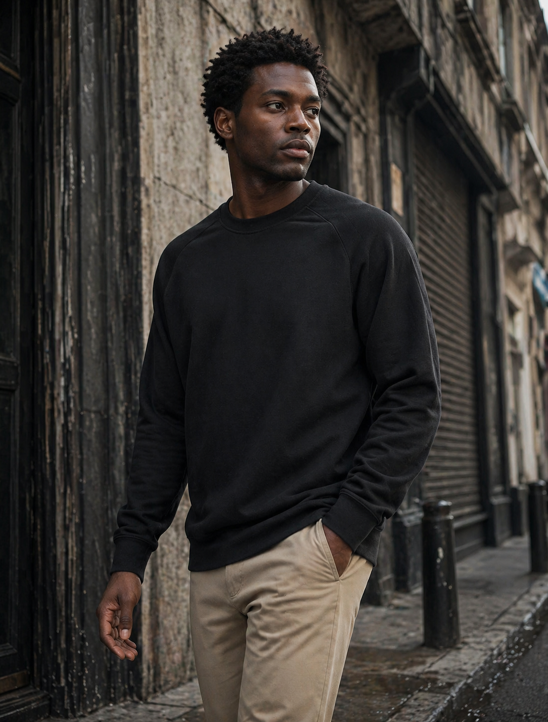 Black as supply crewneck sweatshirt with ribbed cuffs and hem perfect for durable workwear and uniforms