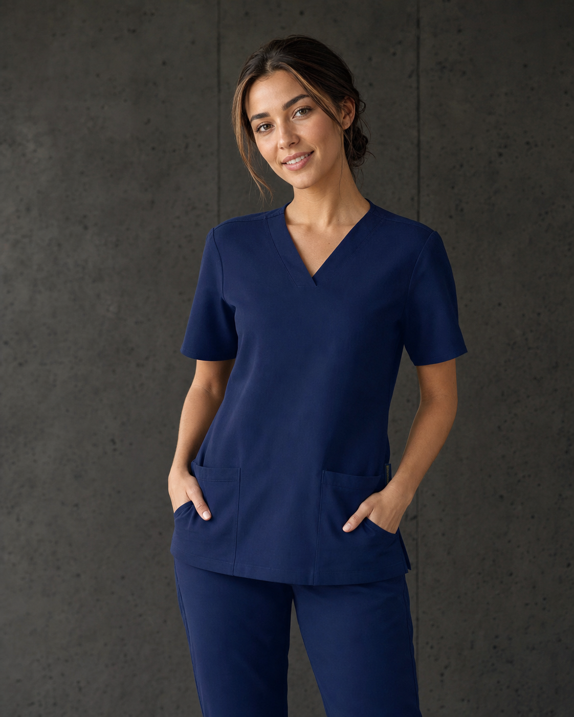 CST941LS Avery Ladies V-Neck Scrub Top in Navy for healthcare uniforms