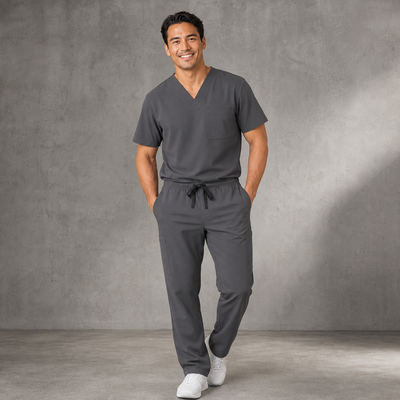 CST945MS Avery Men’s V-Neck Scrub Top in Charcoal for healthcare teams