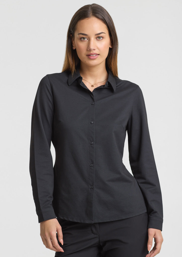 Biz Collection Womens Venture Long Sleeve Shirt BS2619LL in Black on model