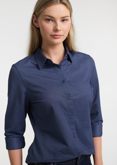 Biz Collection Womens Venture Long Sleeve Shirt BS2619LL in Denim Blue on model
