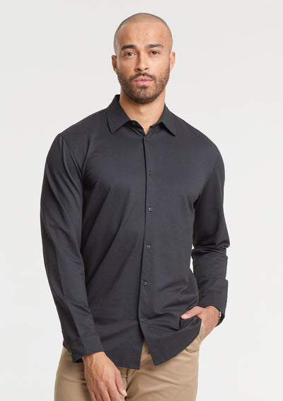 Biz Collection Mens Venture Long Sleeve Shirt BS2619ML in Black on model