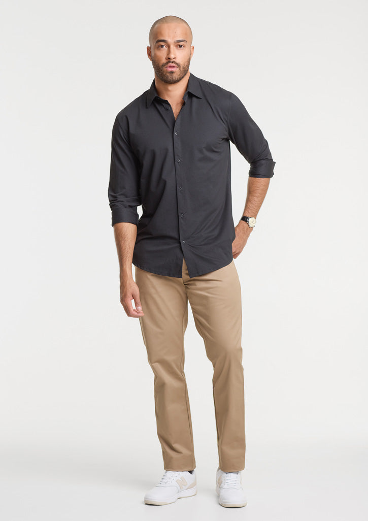 Biz Collection Mens Venture Long Sleeve Shirt BS2619ML in Black on model