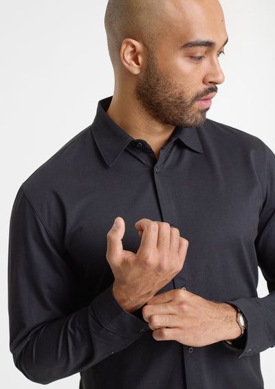 Biz Collection Mens Venture Long Sleeve Shirt BS2619ML in Black on model