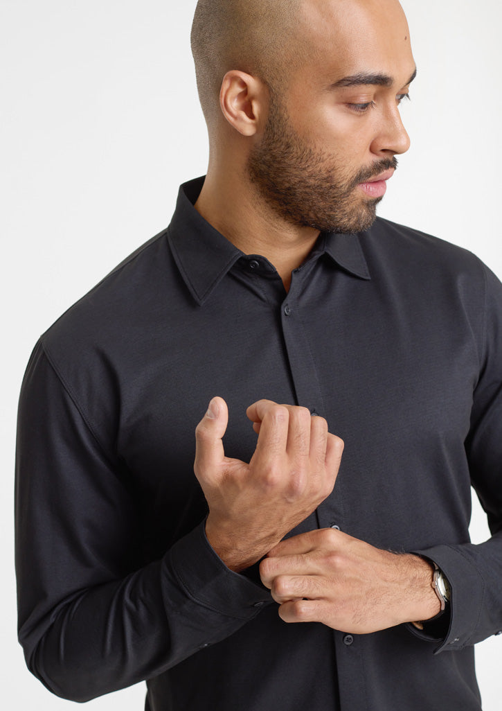 Biz Collection Mens Venture Long Sleeve Shirt BS2619ML in Black on model