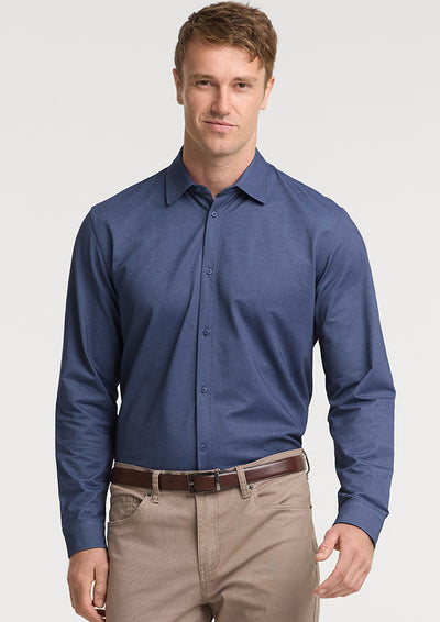 Biz Collection Mens Venture Long Sleeve Shirt BS2619ML in Denim Blue on model