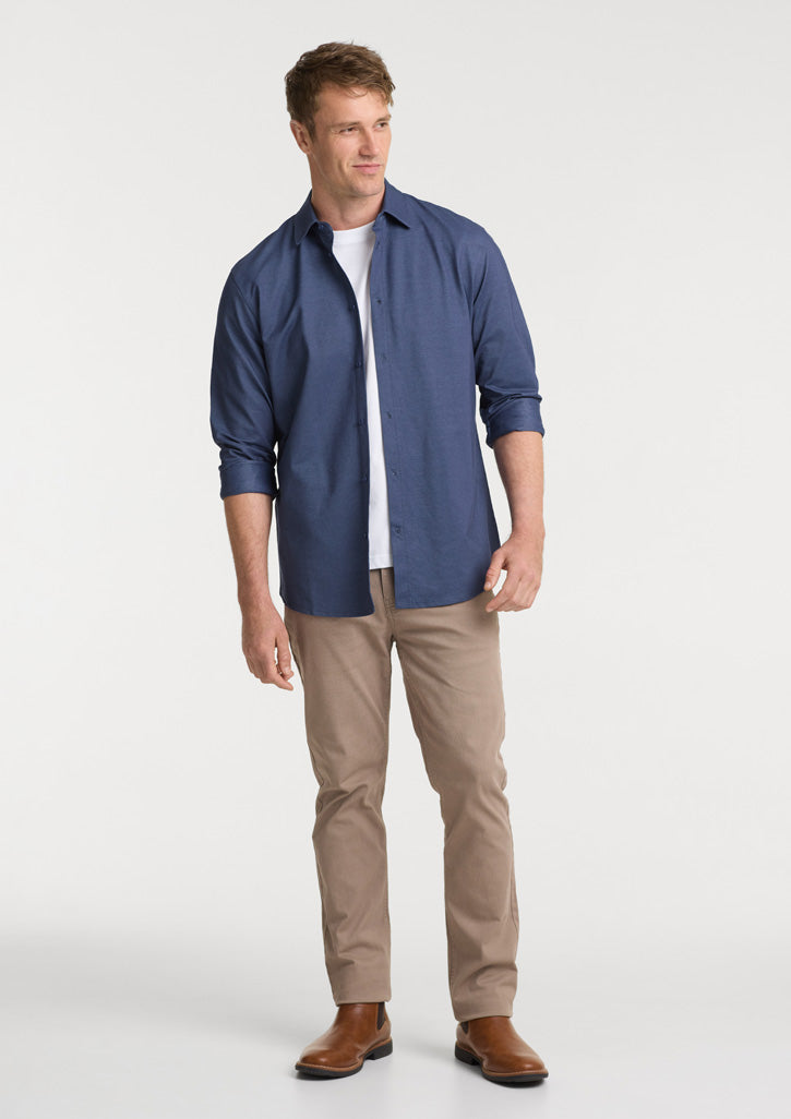 Biz Collection Mens Venture Long Sleeve Shirt BS2619ML in Denim Blue on model