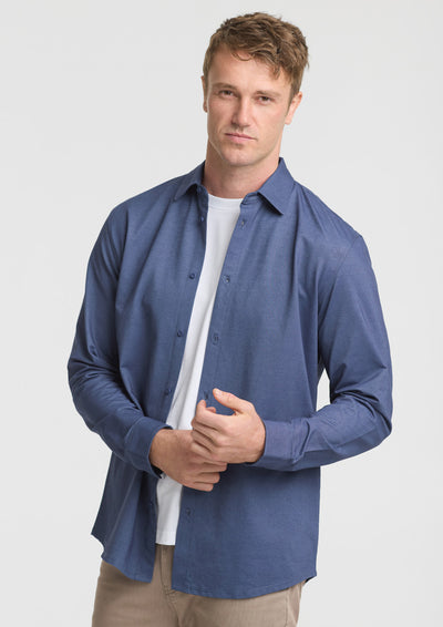 Biz Collection Mens Venture Long Sleeve Shirt BS2619ML in Denim Blue on model