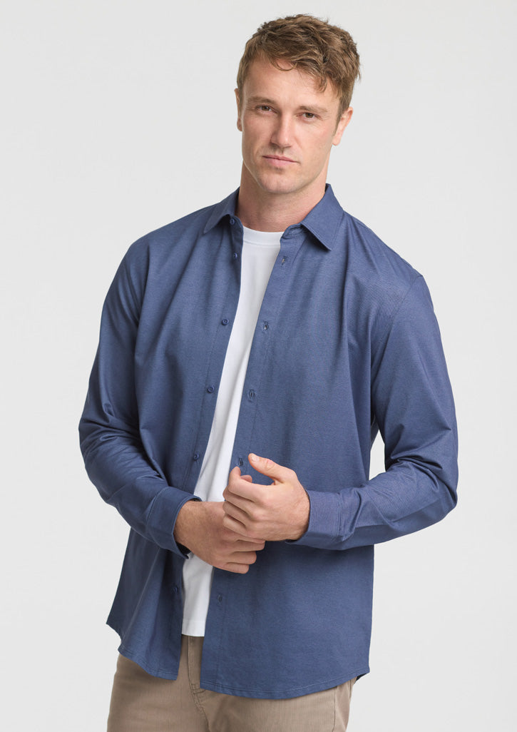 Biz Collection Mens Venture Long Sleeve Shirt BS2619ML in Denim Blue on model