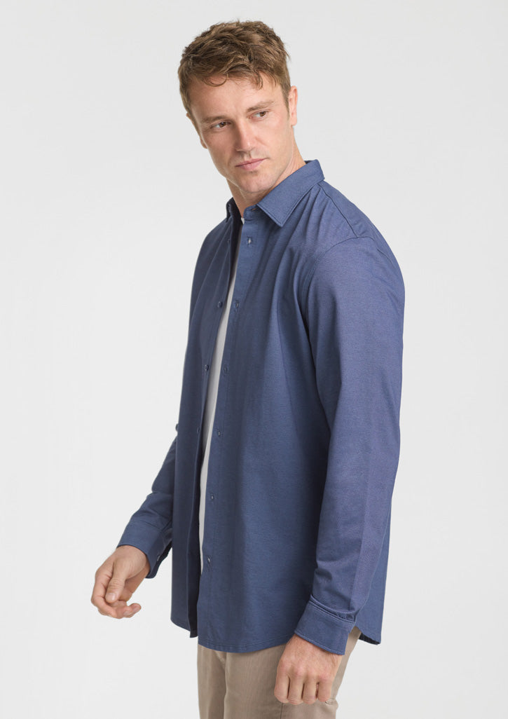 Biz Collection Mens Venture Long Sleeve Shirt BS2619ML in Denim Blue on model