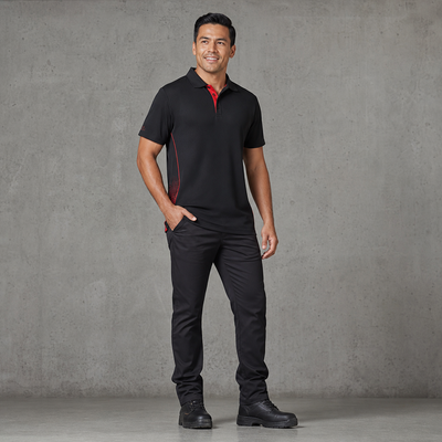 P200MS Balance Men’s Short Sleeve Polo in Black and Red for work teams