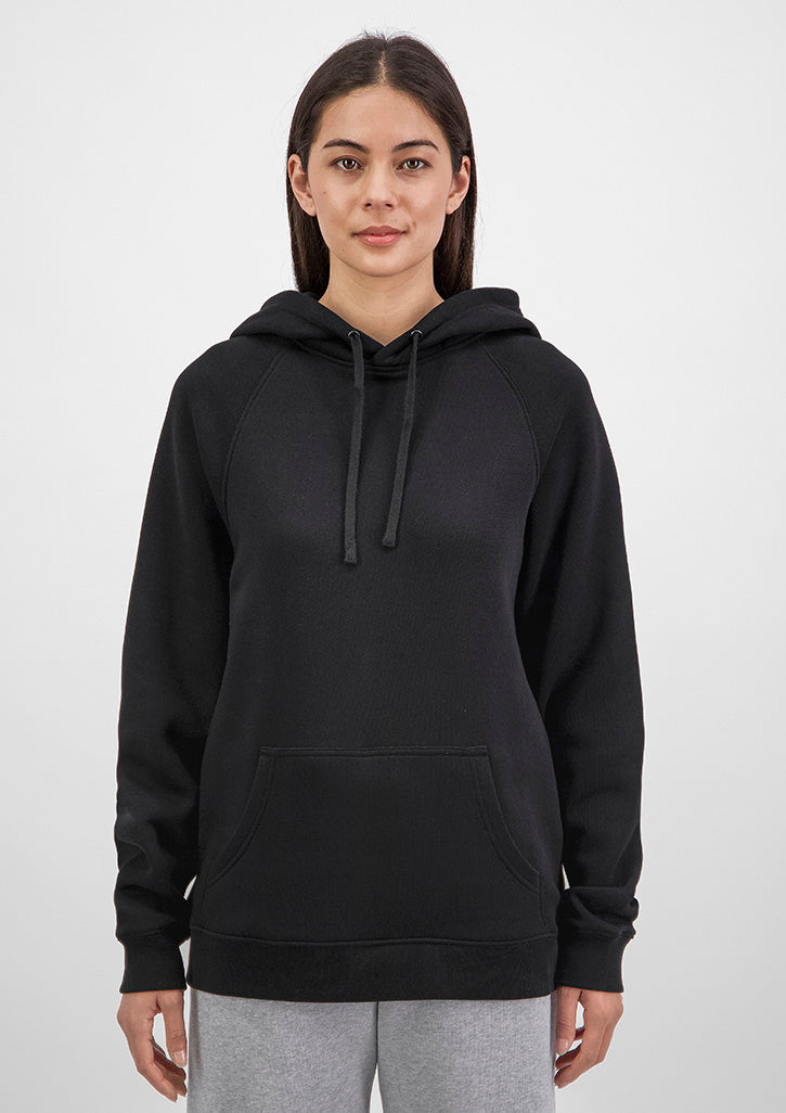 Person wearing a black hoodie on a white background