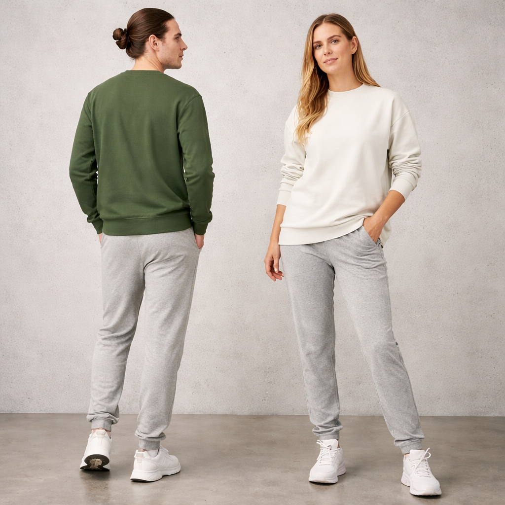 Cozy olive green and light gray airlayed cvc sweat pants set made of cotton perfect for comfortable workwear uniforms
