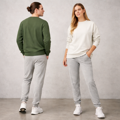 Cozy olive green and light gray airlayed cvc sweat pants set made of cotton perfect for comfortable workwear uniforms