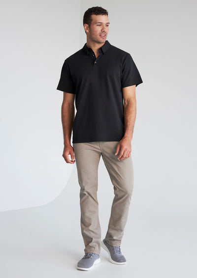 Mens cotton lotus polo black short-sleeved shirt with classic collar perfect for workwear and uniforms