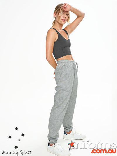 Gray heathered airlayed cvc sweat pants with drawstring waist and tapered cuffs perfect for work uniforms and workwear