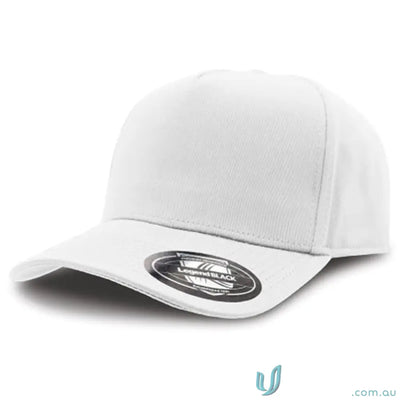 White A-Frame Cap with curved text design and areas centered layout for style