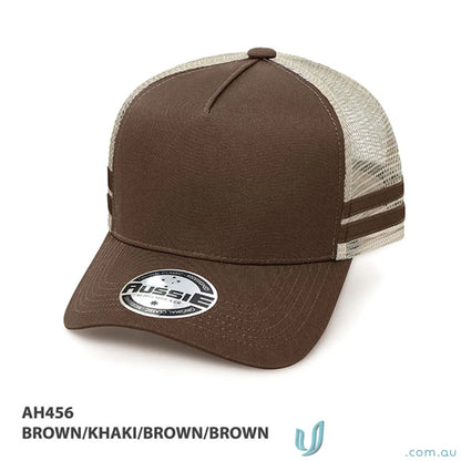 Brown trucker hat from A-Frame Striped Trucker Cap, perfect for workwear uniforms