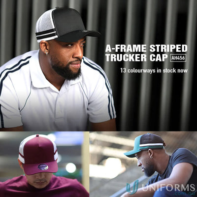A-Frame Striped Trucker Cap perfect for casual uniforms and workwear styles