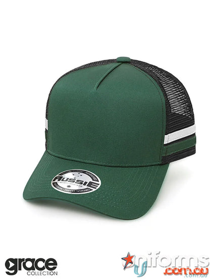 Green and black trucker cap perfect for work uniforms and workwear style