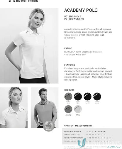 Academy Polo shirt info featuring cyber polo and biz cool for ultimate style