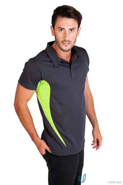 Gray and green Accelerator Polo shirt perfect for uniforms and workwear casual style