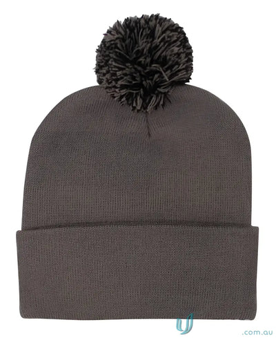 Gray Acrylic Beanie with Pom Pom for cozy winter style