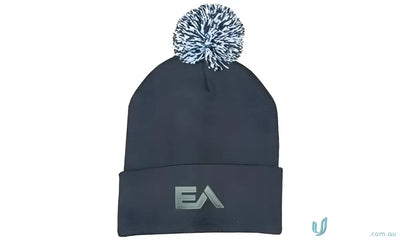 Dark knit acrylic beanie with pom pom for cozy winter style