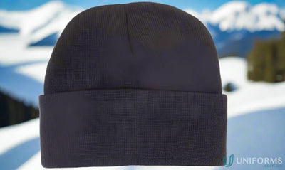 Black knit acrylic beanie with Thinsulate lining for cozy uniforms