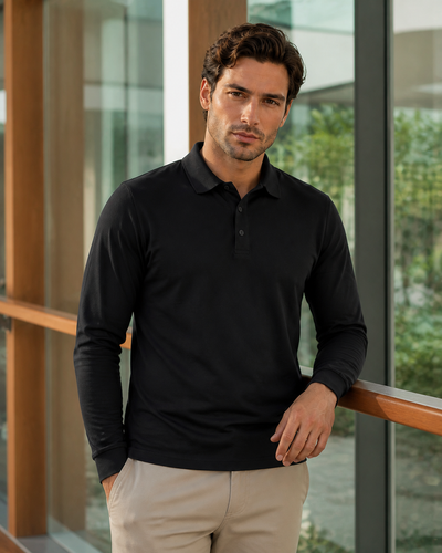 Action LS Polo men's long sleeve work polo on Australian catalogue model
