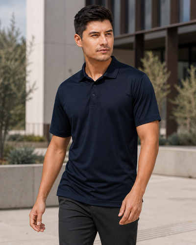 Action Polo men's work polo on Australian catalogue model