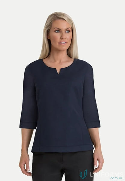 Navy blue Adelaide 3Qtr Shell Top with stylish three-quarter sleeves for chic look