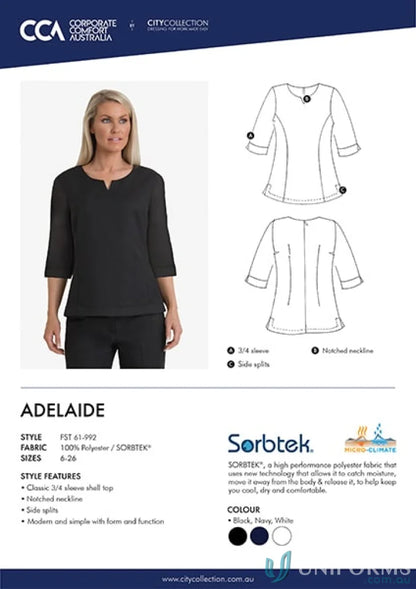 Women’s notched neckline shell top from Adelaide 3Qtr Shell collection, perfect for casual style