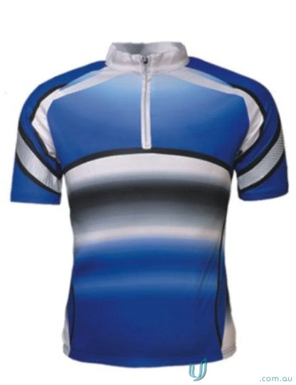 Blue and gray adult cycle jersey with reflective trim, model CT1465 adult cycle