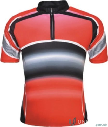 Red and black short-sleeved adult cycle jersey with reflective trim CT1465 adult cycle