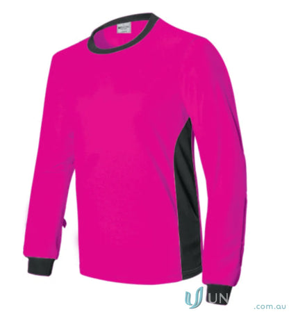 Long-sleeved magenta Goal Keeper Jersey with black trim for goalie or keeper jerseys