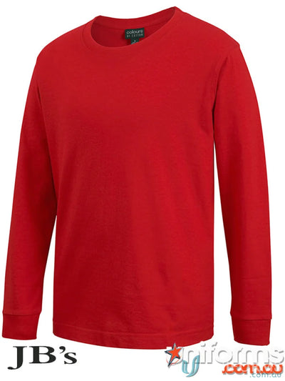 Red long-sleeved crew neck shirt from JBs Wear Adult LS Cuffed Tee collection