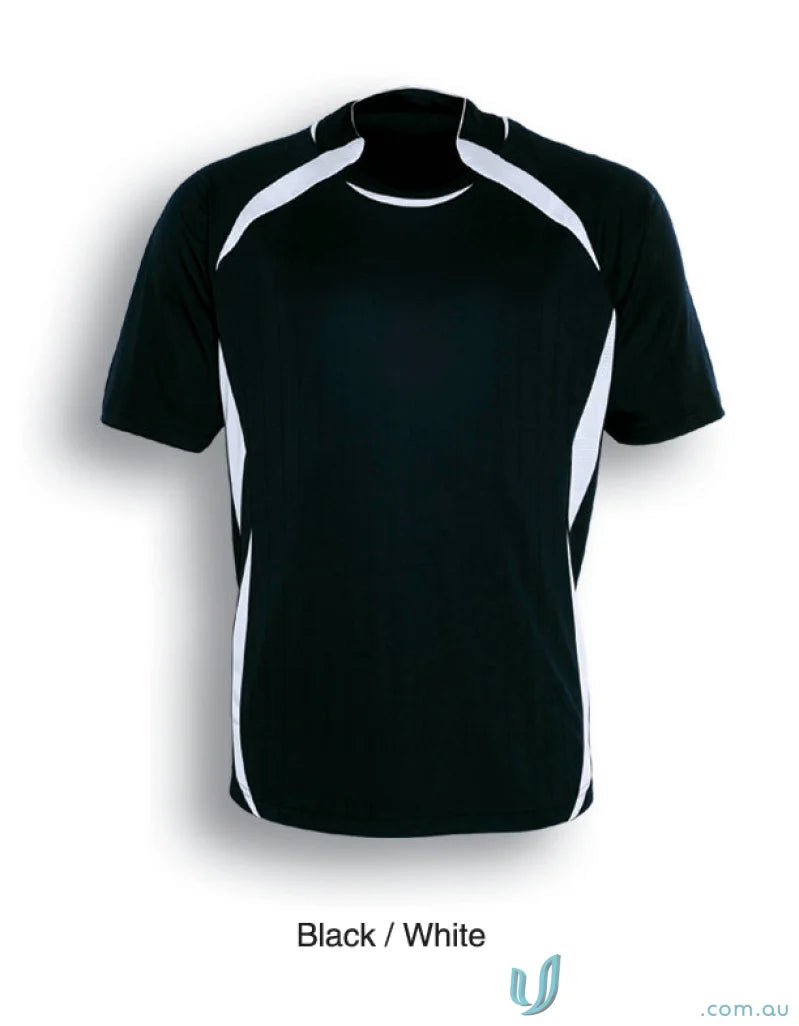 Black and white short-sleeved sports jersey for Adult Performance Soccer Jersey, ideal for uniforms or workwear