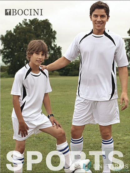 White and black soccer uniforms for adult sport jersey, perfect workwear or team gear