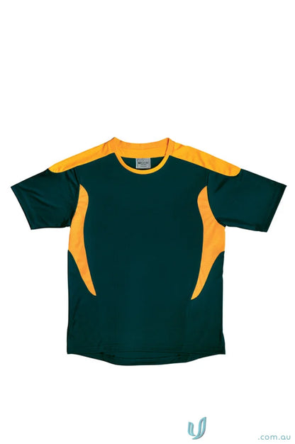 Dark green and gold adult soccer jersey tee shirt ideal for sports uniforms or workwear
