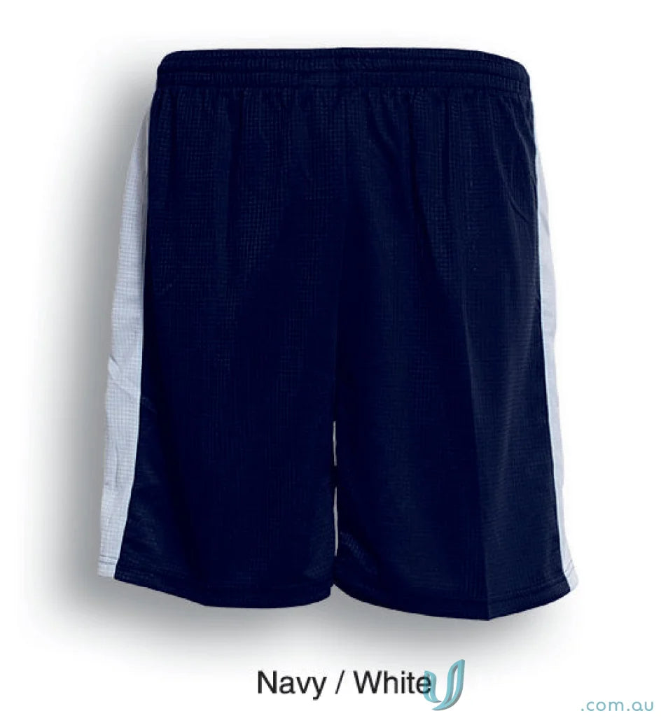Navy blue Adult Soccer Panel Shorts with white side stripes, perfect for soccer panel shorts