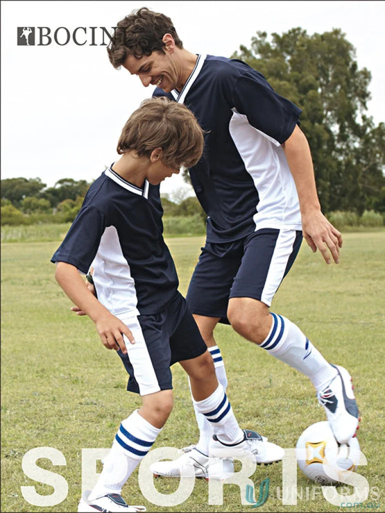 Matching navy and white soccer panel shorts for players in stylish soccer panel shorts
