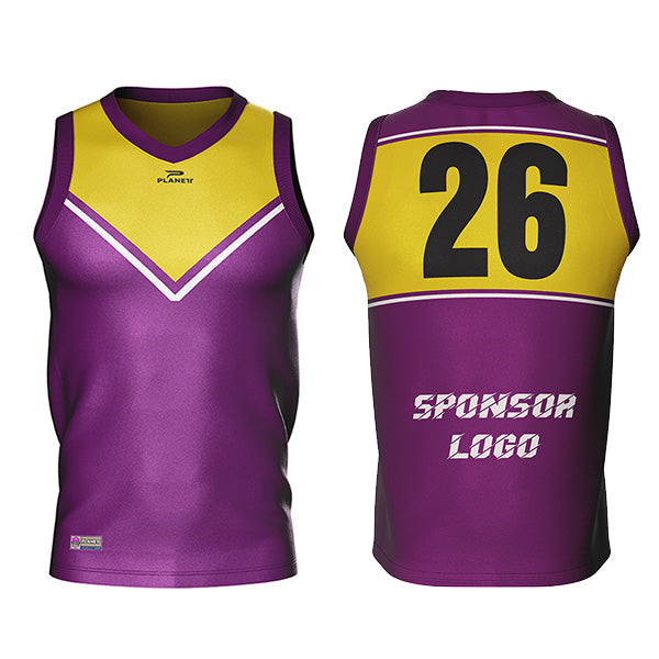 Back of AFL106S custom AFL shorts: purple yellow sleeveless jersey #26