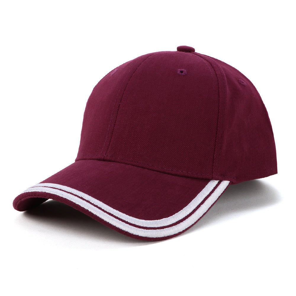 AH030 HBC heavy brushed cotton cap in maroon with white brim stripes