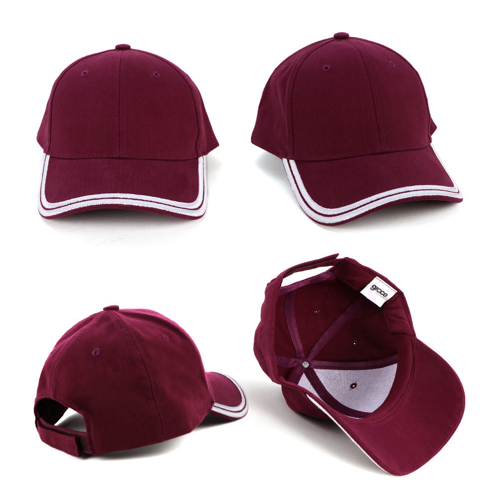 AH030 HBC heavy brushed cotton cap with maroon body and white double-stitched brim