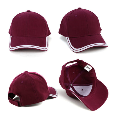 AH030 HBC heavy brushed cotton cap with maroon body and white double-stitched brim