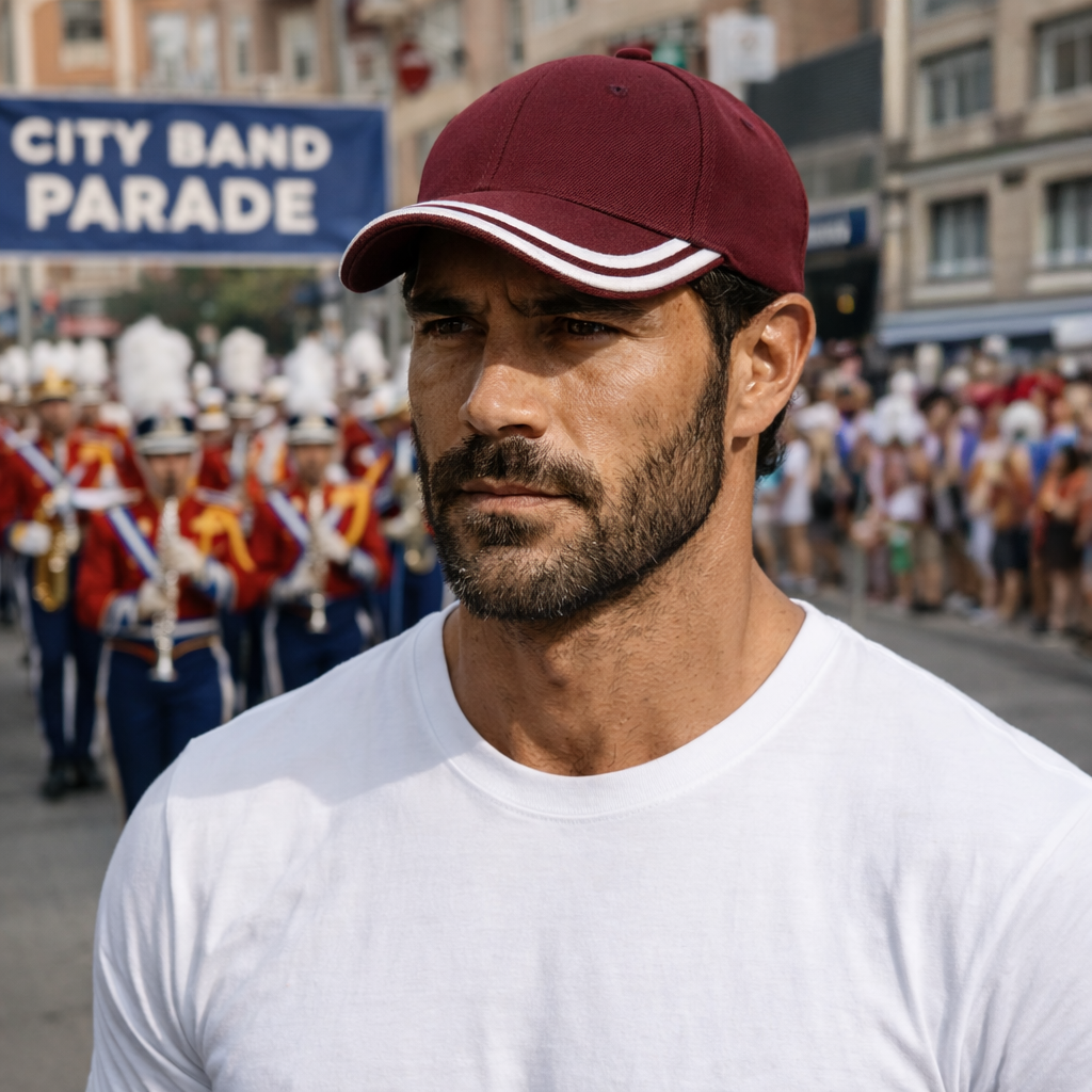 AH030 HBC heavy brushed cotton cap with maroon body and white striped brim