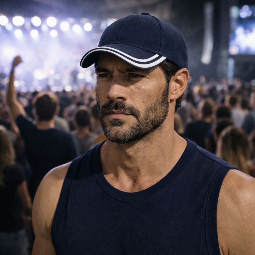 Navy blue AH030 HBC cap with white striped brim in heavy brushed cotton